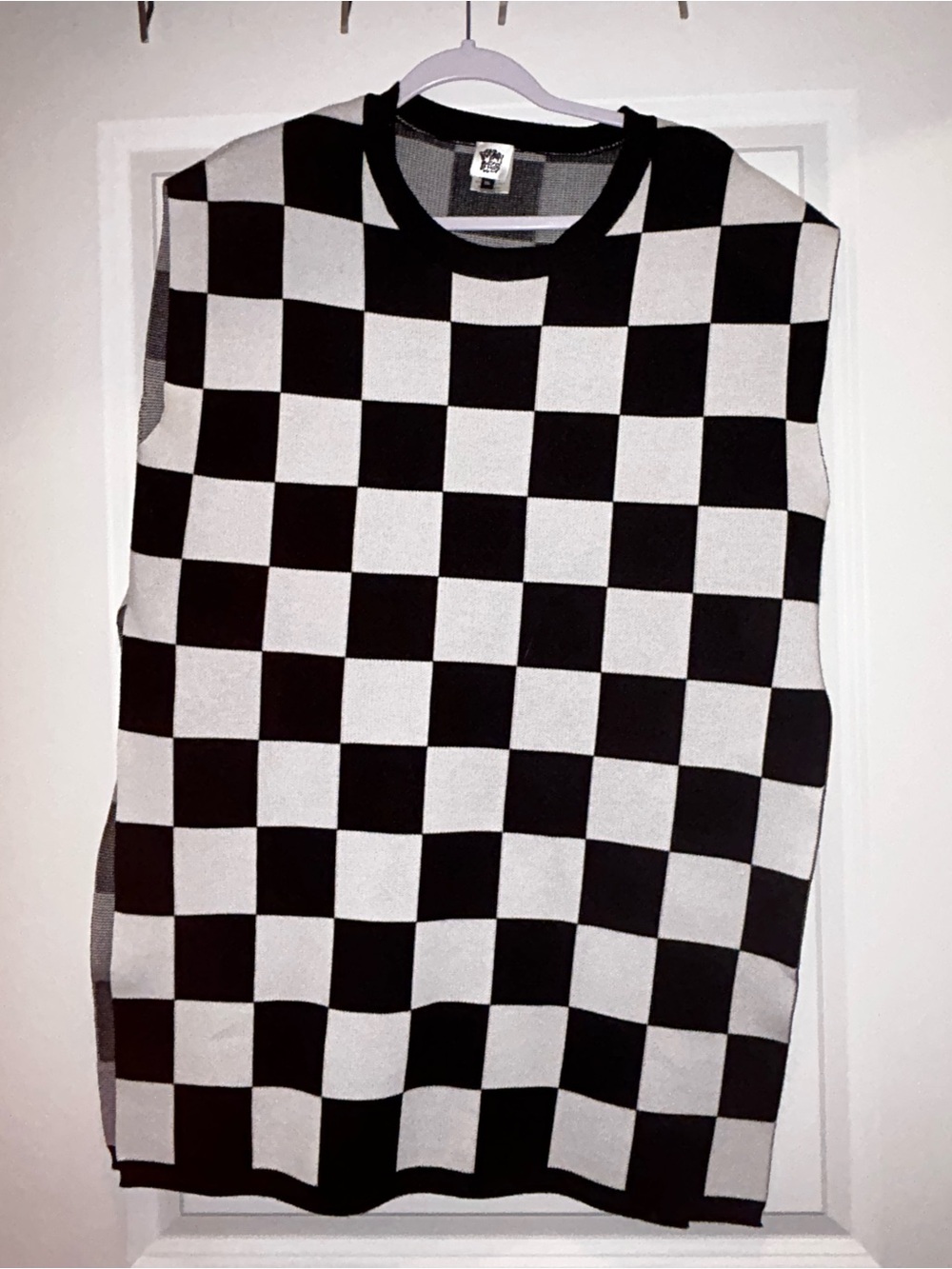 Black and White Checkerboard Sleeveless Knit Top and Short Set